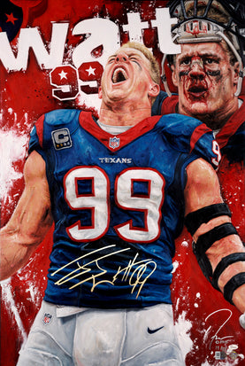 jj watt, "99 past the line" 24x36 auto aroc, l.e. 25