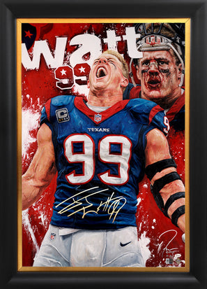 jj watt, "99 past the line" 24x36 auto aroc, l.e. 25
