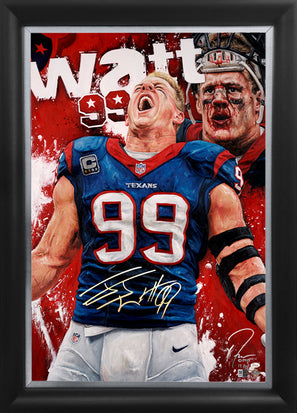 jj watt, "99 past the line" 24x36 auto aroc, l.e. 25
