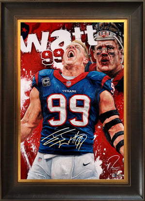 jj watt, "99 past the line" 24x36 auto aroc, l.e. 25