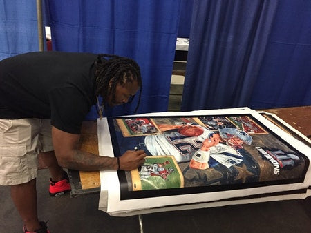 ne patriots sb 51 champs, "did that just happen" 30x45 multi-auto aroc, brady, edelman, hightower, white, l.e. 12