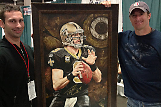 drew brees, "on target" 30x45 orig, auto brees