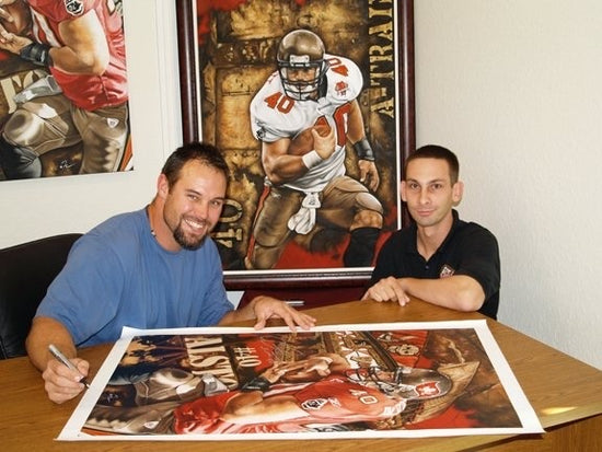 mike alstott, "fire the cannons" 30x45 orig, auto alstott