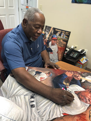 hank aaron, "integrity" 30x45 orig, auto aaron