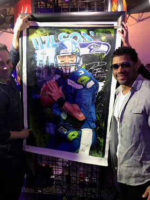 russell wilson, "double threat" 30x45 orig, auto wilson