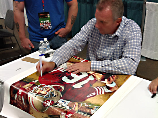 joe montana, "triumphant" 30x45 orig, auto montana