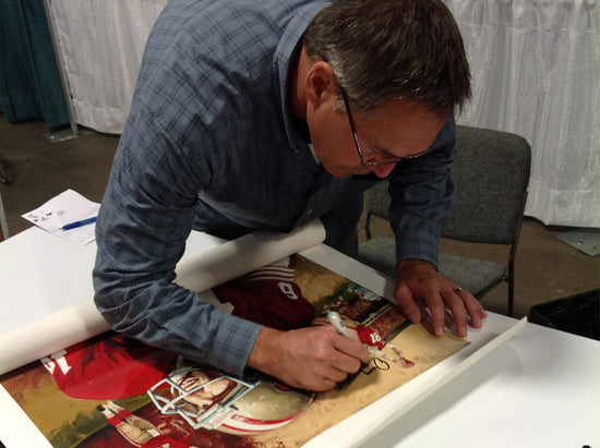 joe montana, "triumphant" 30x45 orig, auto montana