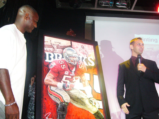 derrick brooks, "redefining the position" 30x45 orig, auto brooks
