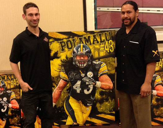 troy polamalu, "troy soldier" 30x45 orig, auto polamalu