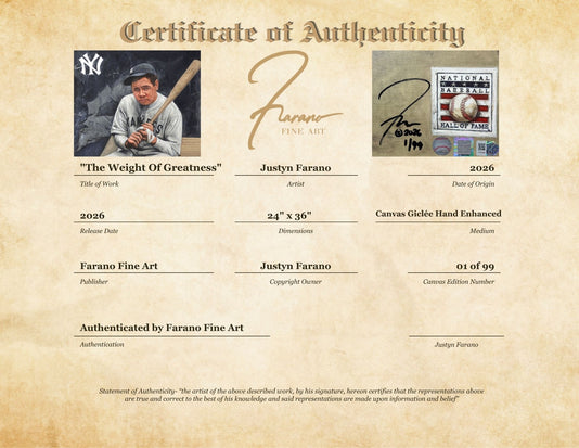 babe ruth, "the weight of greatness", non autographed, 24x36 framed