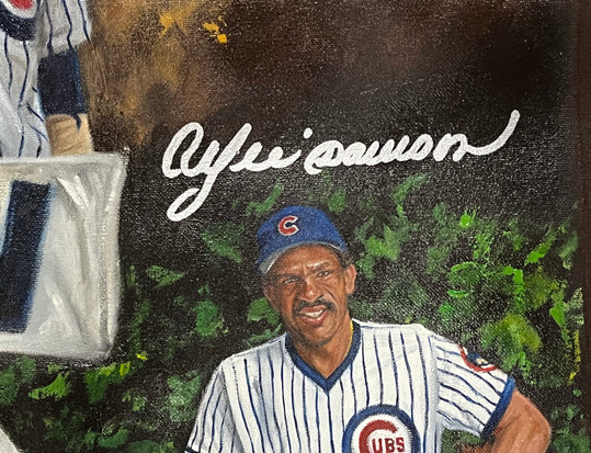 cubs legends, "don't stop believing" 36x54 orig, multi-auto