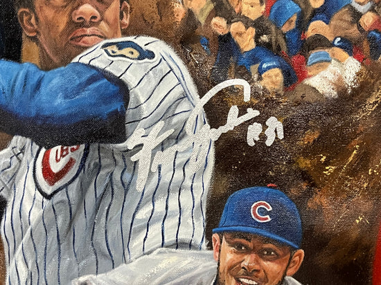 cubs legends, "don't stop believing" 36x54 orig, multi-auto