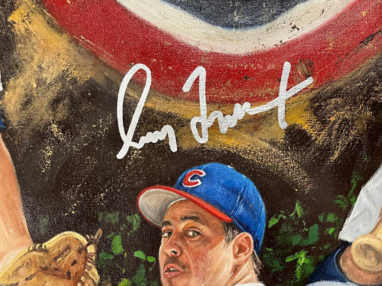 cubs legends, "don't stop believing" 36x54 orig, multi-auto