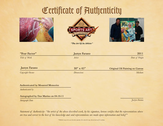 dan marino, "fear factor" 30x45 orig, auto marino