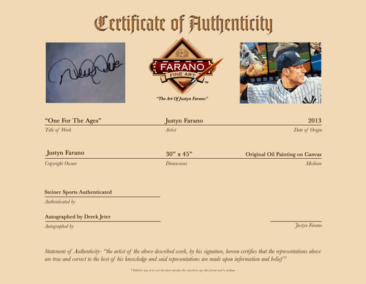 derek jeter, "one for the ages" 30x45 orig, auto jeter