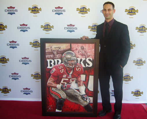 derrick brooks, "redefining the position" 30x45 orig, auto brooks