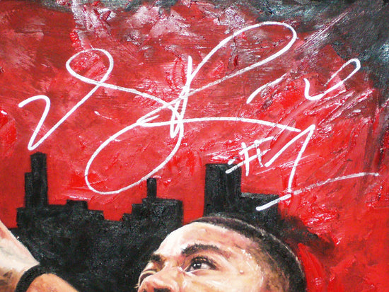 derrick rose, "point of attack" 30x45 orig, auto rose