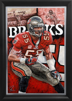 derrick brooks, "redefining the position" 30x45 orig, auto brooks