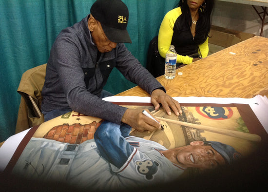 ernie banks, "the bank is open for business" 30x45 orig, auto banks