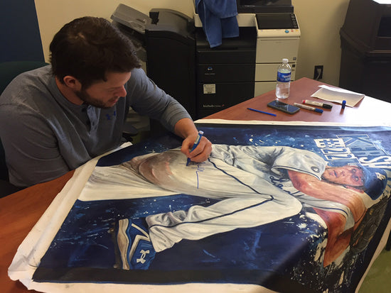 clayton kershaw, "hitless in hollywood" 30x45 orig, auto kershaw