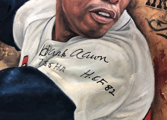 hank aaron, "integrity" 30x45 orig, auto aaron