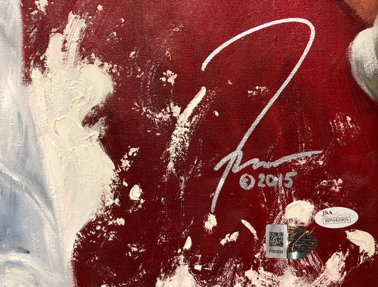 jj watt, "99 past the line" 30x45 orig, auto watt