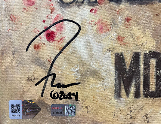 joe montana, "hardware hero" 30x45 orig auto montana