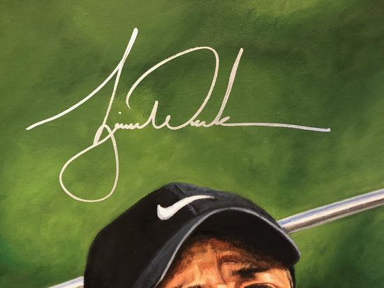 tiger woods, "masterful" 30x45 orig, auto woods