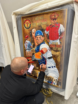 ivan rodriguez, "proceed at your own risk" 30x45 orig, auto rodriguez
