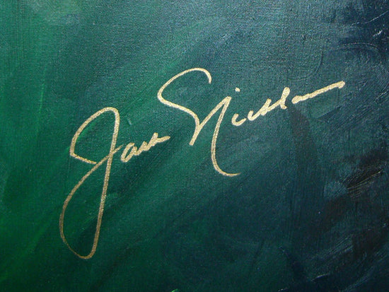 jack nicklaus, "staring down the flag" 30x45 orig, auto nicklaus