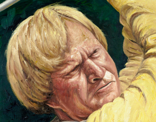 jack nicklaus, "staring down the flag" 30x45 orig, auto nicklaus