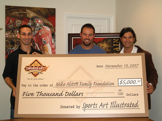 mike alstott, "fire the cannons" 30x45 orig, auto alstott