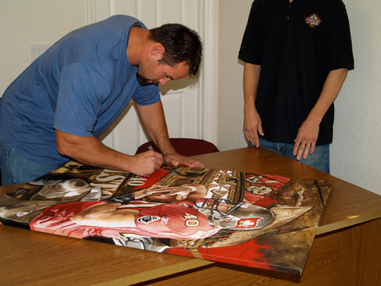 mike alstott, "fire the cannons" 30x45 orig, auto alstott