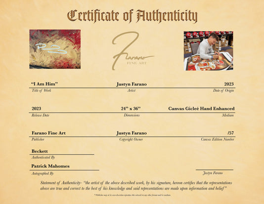 patrick mahomes, "i am him" 24x36 auto aroc, l.e. 57