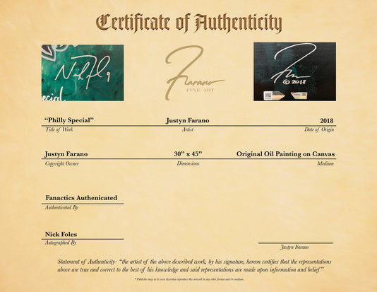 philadelphia eagles logo "philly special" 30x45 orig, auto foles