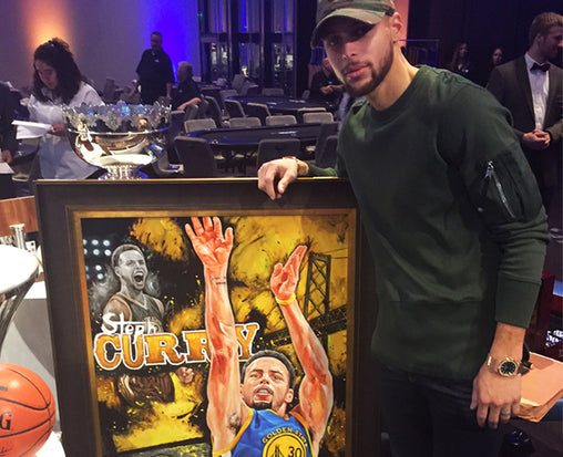 steph curry, "rain man" 30x45 orig, auto curry