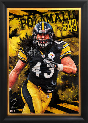 troy polamalu, "troy soldier" 30x45 orig, auto polamalu
