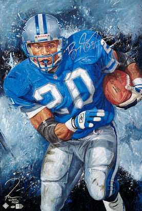 barry sanders, "catch me if you can" 24x36 auto aroc, l.e. 20