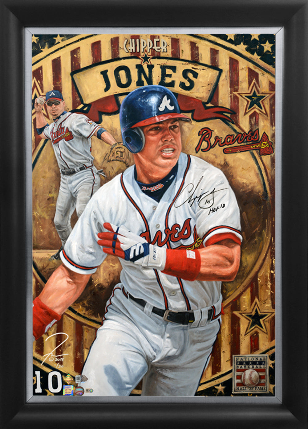 Chipper Jones Autographed and Framed White Braves Jersey Auto