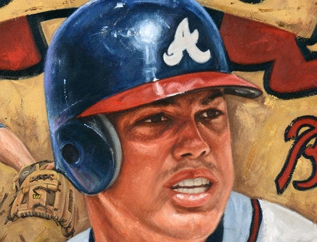 chipper jones, "made in the usa" 24x36 auto aroc w/ 'hof 2018' ins, l.e. 30