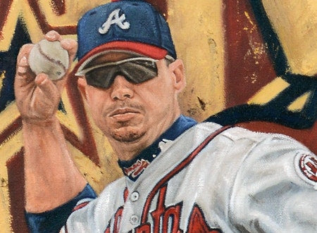 chipper jones, "made in the usa" 24x36 auto aroc w/ 'hof 2018' ins, l.e. 30