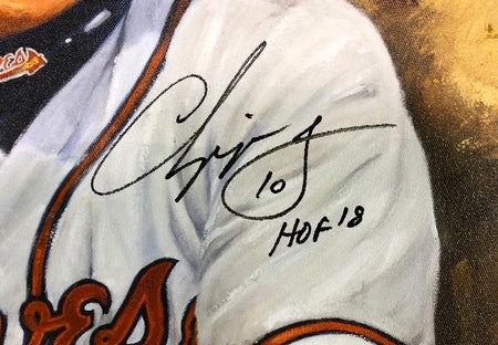 chipper jones, "made in the usa" 24x36 auto aroc w/ 'hof 2018' ins, l.e. 30