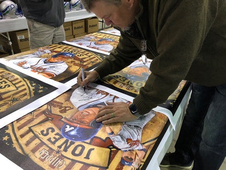 chipper jones, "made in the usa" 24x36 auto aroc w/ 'hof 2018' ins, l.e. 30