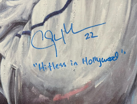 clayton kershaw, "hitless in hollywood" 24x36 auto aroc, artist proof, l.e. 6