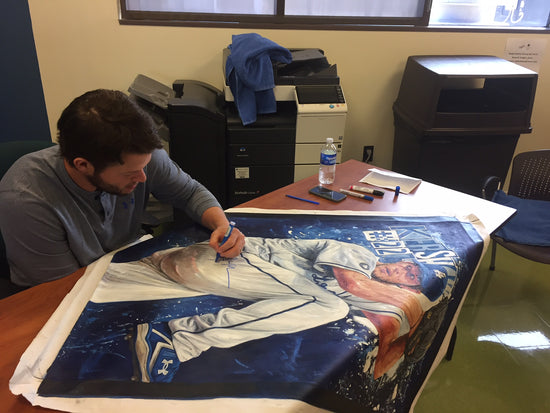 clayton kershaw, "hitless in hollywood" 24x36 auto aroc, artist proof, l.e. 6