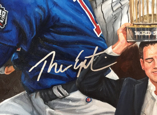 chicago cubs 2016 ws champs, "the wait is over" 36x54 orig, multi-auto