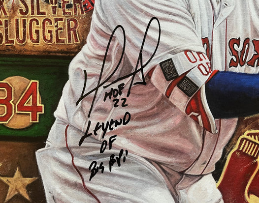 david ortiz 02, "the legend of big papi" 24x36 auto aroc w/ 'the legend of big papi', artist proof, l.e. 10