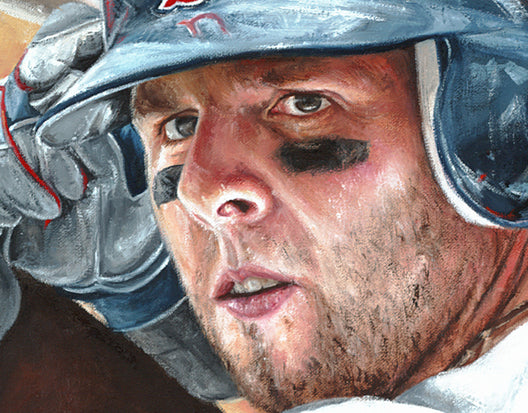 dustin pedroia, "determination" 24x36 auto aroc, l.e. 25