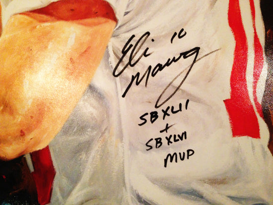 eli manning, "championship state of mind" 24x36 auto aroc w/ 'sb mvp' insc, artist proof, l.e. 10