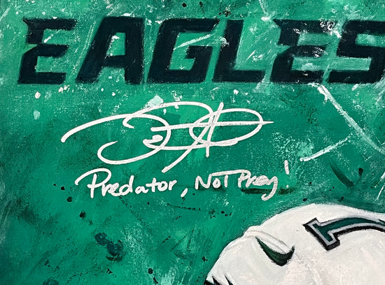 jalen hurts, "predator, not prey", 30x45 orig, auto hurts